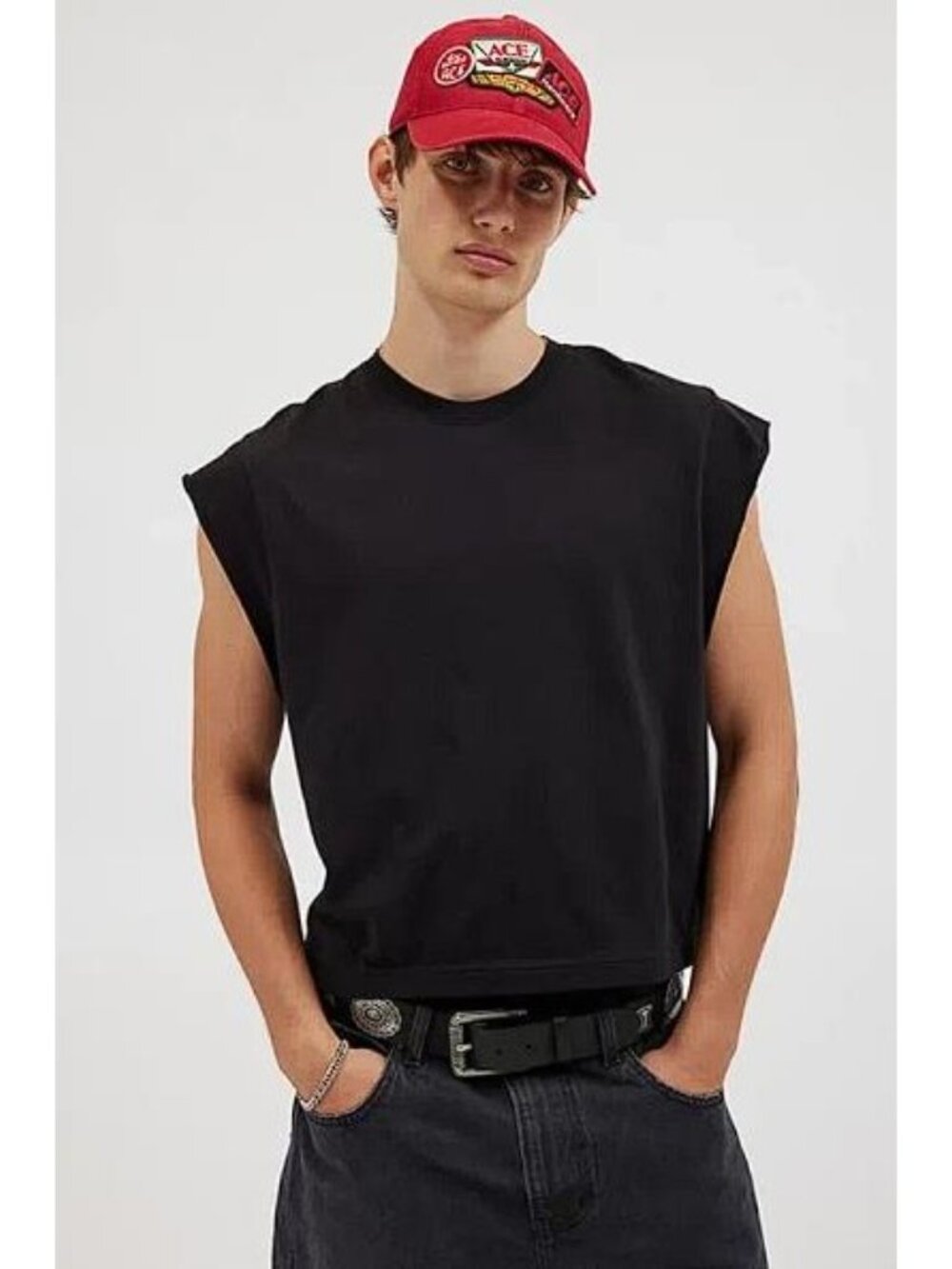 URBAN OUTFITTERS Men's Grayson Solid Cutoff Muscle Tee Size L in Black